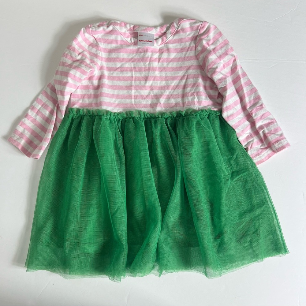 Hanna Andersson Striped Tulle Dress Long Sleeve Pink Green Size 80
